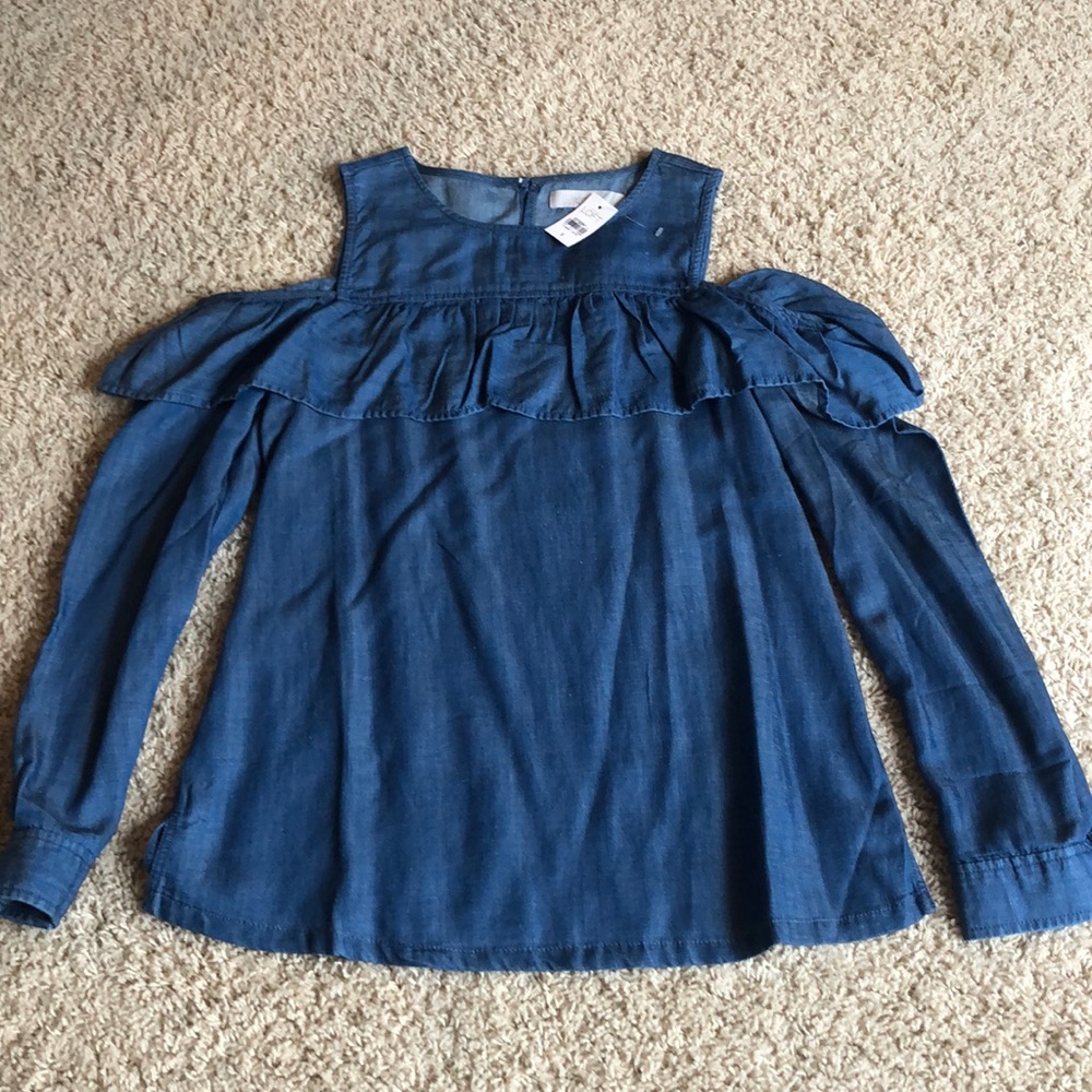 LOFT Open Shoulder Chambray Blouse Sz Small NEW